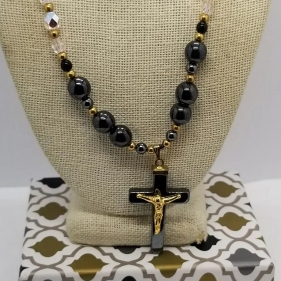 NF * Crucifix In Black Hematite Stone - Picture 1 of 2